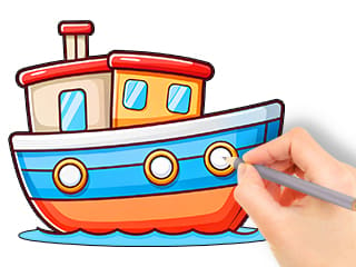 Coloring Book: Boat On Sea