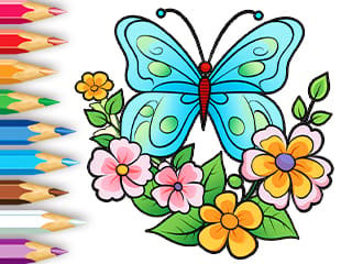 Coloring Book: Butterfly With Flower