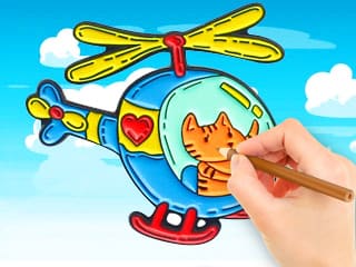 Coloring Book: Cat Driving Helicopter