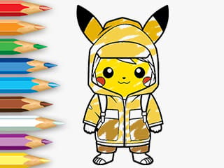 Coloring Book: Cute Raincoat Pikachu