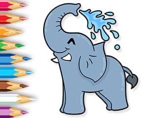 Coloring Book: Elephant Spraying Water