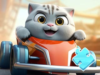 Jigsaw Puzzle: Cat Racing Driver