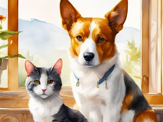 Jigsaw Puzzle: Oil Painting Dog And Cat